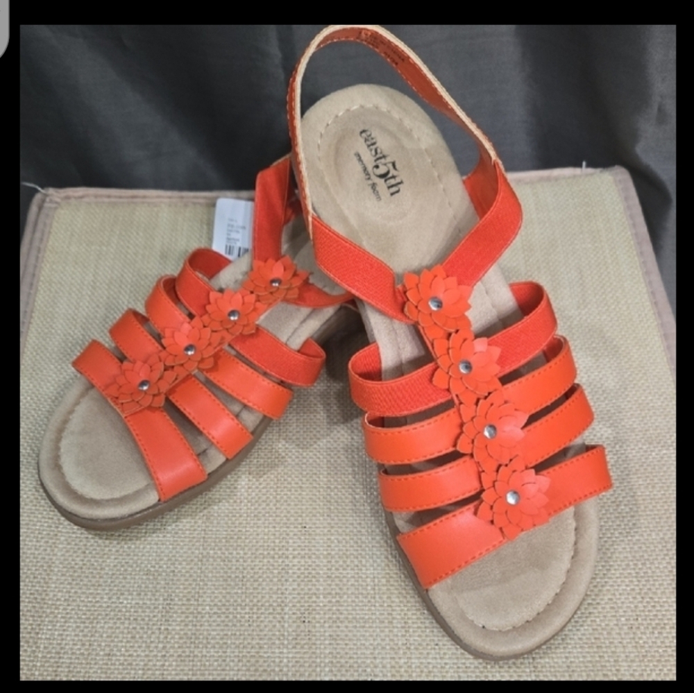 Orange Floral Strap Women's Sandals